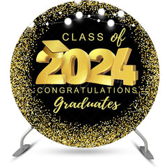 Lofaris Class Of 2024 Black Gold Round Graduation Backdrop