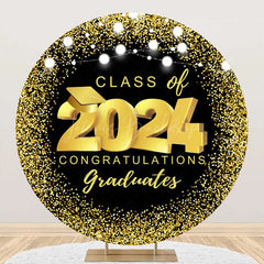 Lofaris Class Of 2024 Black Gold Round Graduation Backdrop