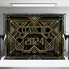 Lofaris Class Of 2024 Gold Stripes Black Graduation Backdrop