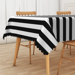 Lofaris Classic Black And White Stripes Rectangle Tablecloth