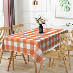 Lofaris Classic Orange White Checkered Rectangle Tablecloth