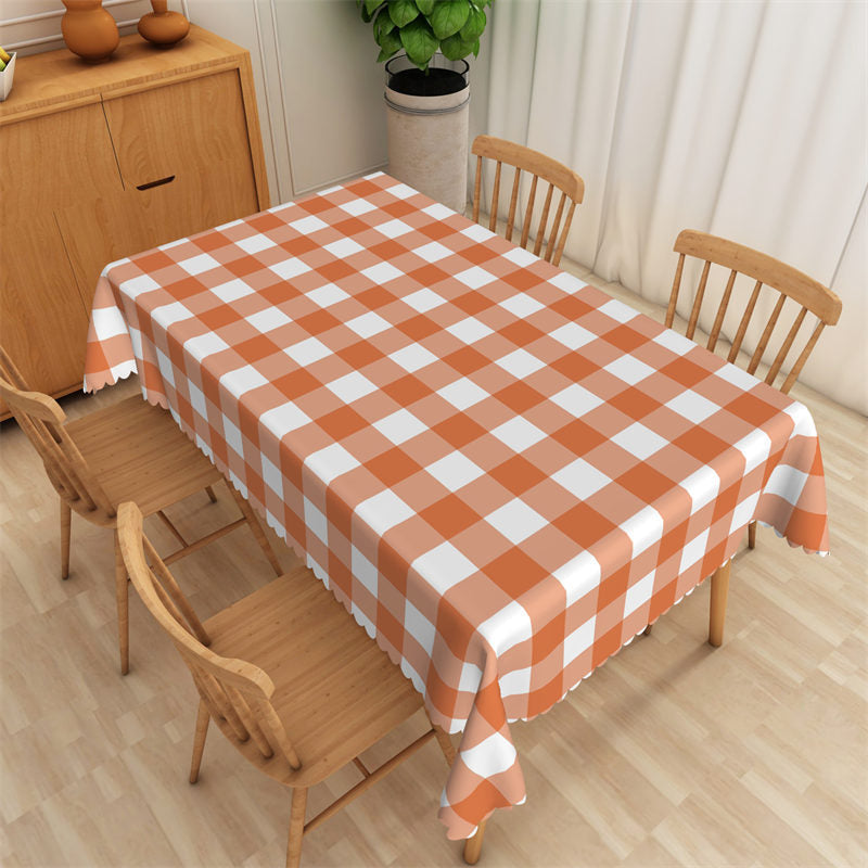 Lofaris Classic Orange White Checkered Rectangle Tablecloth