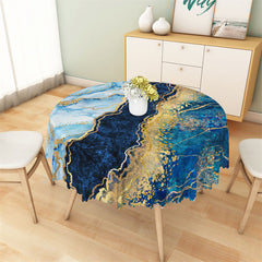 Lofaris Classic Palace Blue Gold Marble Round Tablecloth