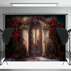 Lofaris Classic Red Floral Door Portrait Photo Booth Backdrop