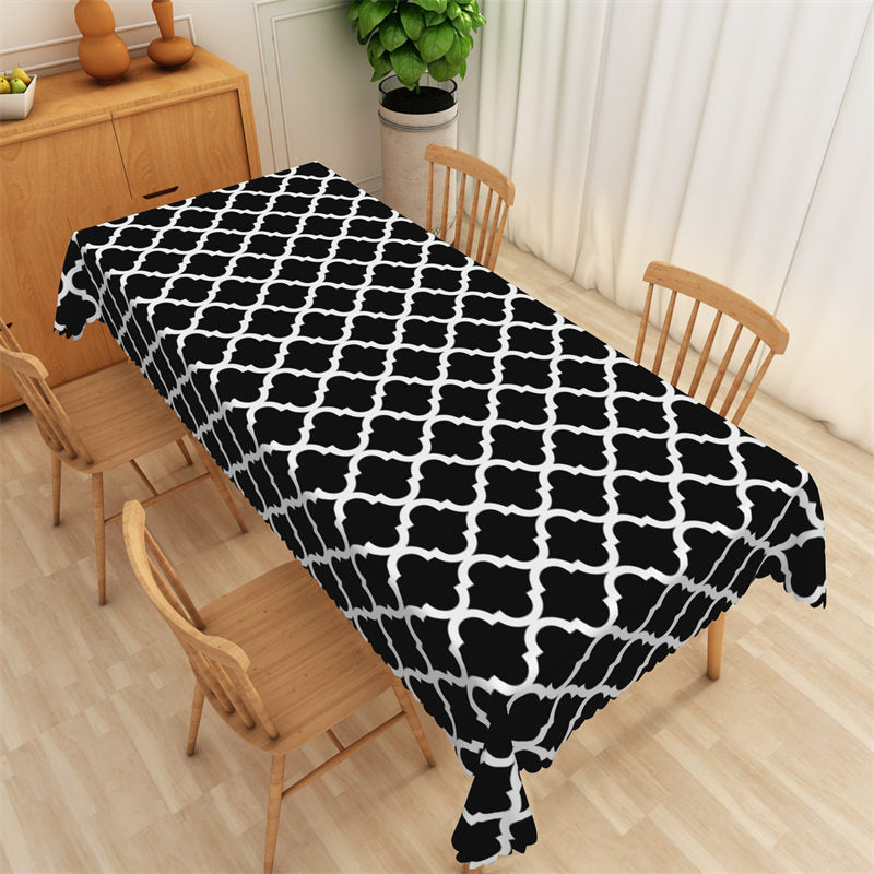 Lofaris Classic White Black Prismatic Rectangle Tablecloth