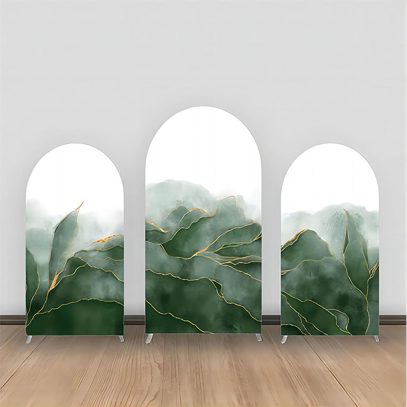 Lofaris Classic White Green Golden Marble Arch Backdrop Kit