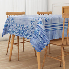 Lofaris Classical Blue Floral Wood Rectangle Tablecloth