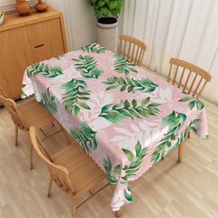 Lofaris Classy Green Plant Pattern Pink Rectangle Tablecloth