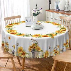 Lofaris Classy Sunflower Wreath Pattern Round Tablecloth