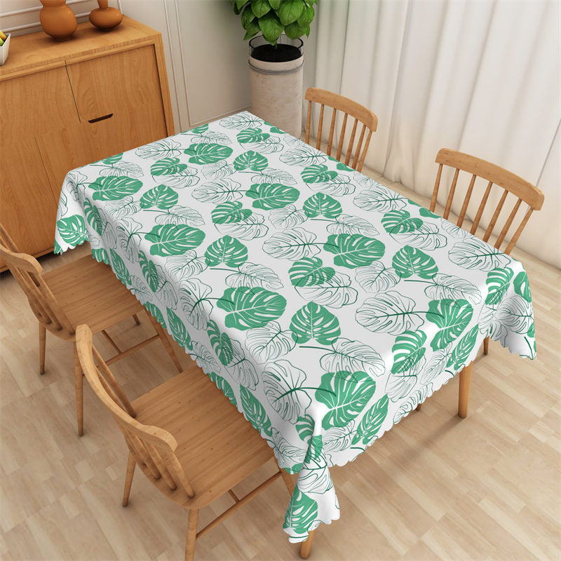 Lofaris Classy Tropical Monstera Pattern White Tablecloth