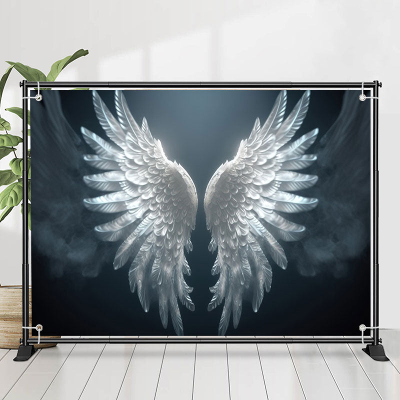 Lofaris Classy White Angel Wings Smog Black Photo Backdrop