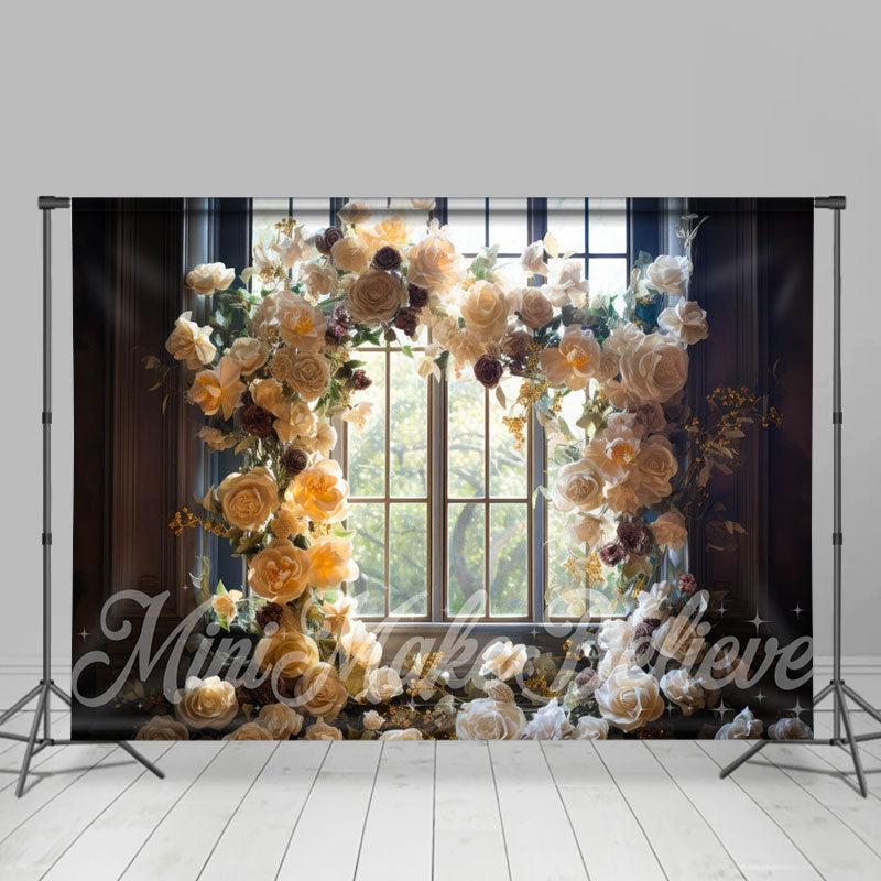 Lofaris Clear Glass Window White Floral Arch Flower Backdrop