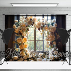 Lofaris Clear Glass Window White Floral Arch Flower Backdrop