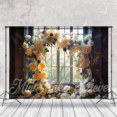 Lofaris Clear Glass Window White Floral Arch Flower Backdrop