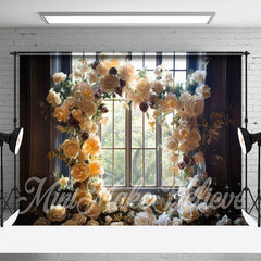 Lofaris Clear Glass Window White Floral Arch Flower Backdrop