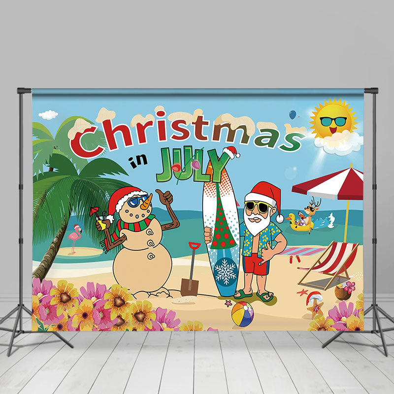 Lofaris Clear Sky Sea Sandman Santa Christmas In July Backdrop