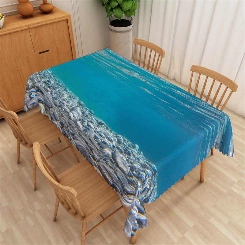 Lofaris Clear Underwater Cobblestone Blue Dining Tablecloth