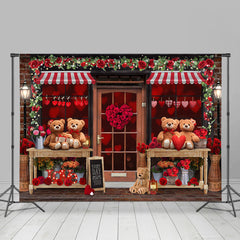 Lofaris Teddy Bear And Floral Love Store Valentines Backdrop