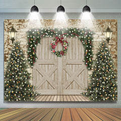 Lofaris Christmas Tree and Wooden Door Party Backdrop