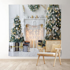 Lofaris Fireplace Christmas Tree Light White Party Backdrop