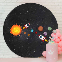 Lofaris Rocket And Universe Round Birthday Backdrop For Boy