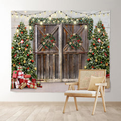 Lofaris Winter Tree Christmas Wood Door Backdrop for Photoshoot Decoration