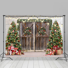 Lofaris Winter Tree Christmas Wood Door Backdrop for Photoshoot Decoration