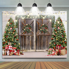 Lofaris Winter Tree Christmas Wood Door Backdrop for Photoshoot Decoration