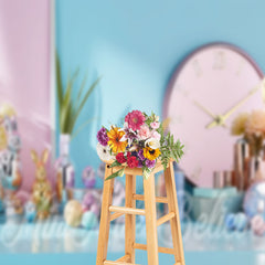 Lofaris Clock Blue Wall Cute Rabbit Trinkets Easter Backdrop