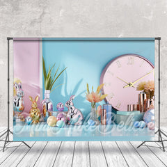 Lofaris Clock Blue Wall Cute Rabbit Trinkets Easter Backdrop