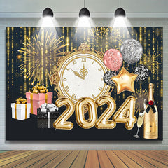 Lofaris Clock Spark Balloon Happy New Year Holiday Backdrop