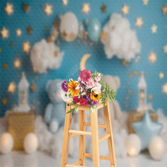 Lofaris Cloud Star Teddy Bear Birthday Cake Smash Backdrop