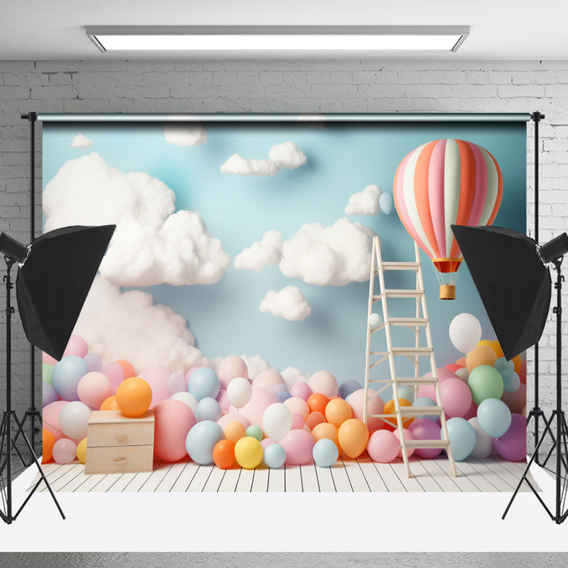 Lofaris Cloud Wall Colored Ball Birthday Cake Smash Backdrop