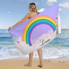 Lofaris Clouds Rainbow Custom Girl Name Beach Towel