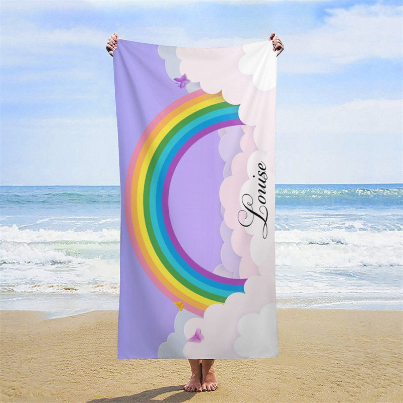Lofaris Clouds Rainbow Custom Girl Name Beach Towel