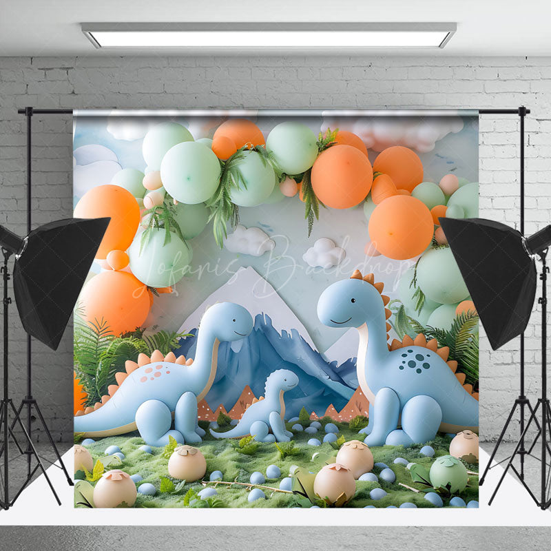 Lofaris Clould Mountain Blue Dinosaur Safari Photo Backdrop