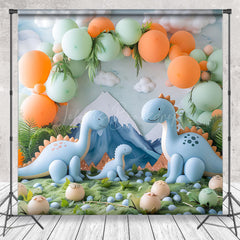 Lofaris Clould Mountain Blue Dinosaur Safari Photo Backdrop