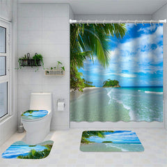 Lofaris Coastal Sunny Beach Scenery Waves Curtain Bathroom