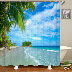 Lofaris Coastal Sunny Beach Scenery Waves Curtain Bathroom