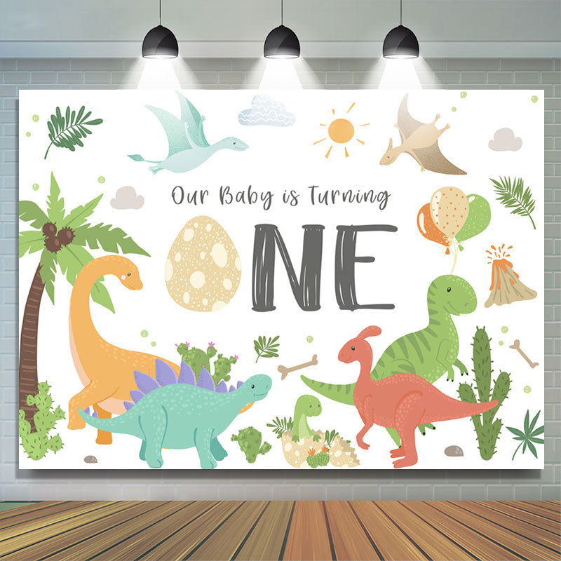 Lofaris Coco Colorful Dinosaur Balloon 1st Birthday Backdrop