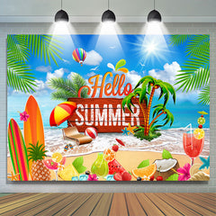 Lofaris Coconut Tree Beach Fruits Hello Summer Backdrop