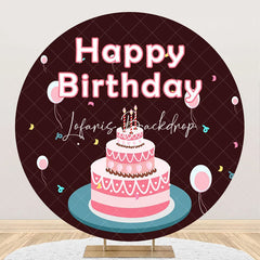 Lofaris Coffee Brown Pink Pearl Cake Round Birthday Backdrop