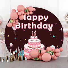 Lofaris Coffee Brown Pink Pearl Cake Round Birthday Backdrop