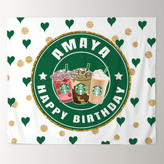 Lofaris Coffee Theme Custom Text Birthday Party Backdrop