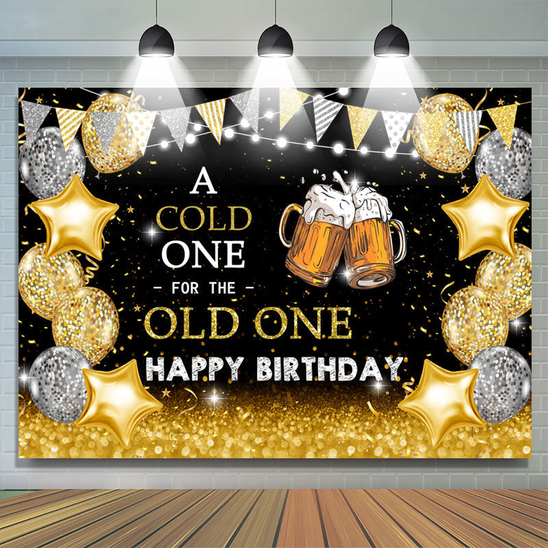 Lofaris Cold For Old One Gold Sparkling Cheers Birthday Backdrop