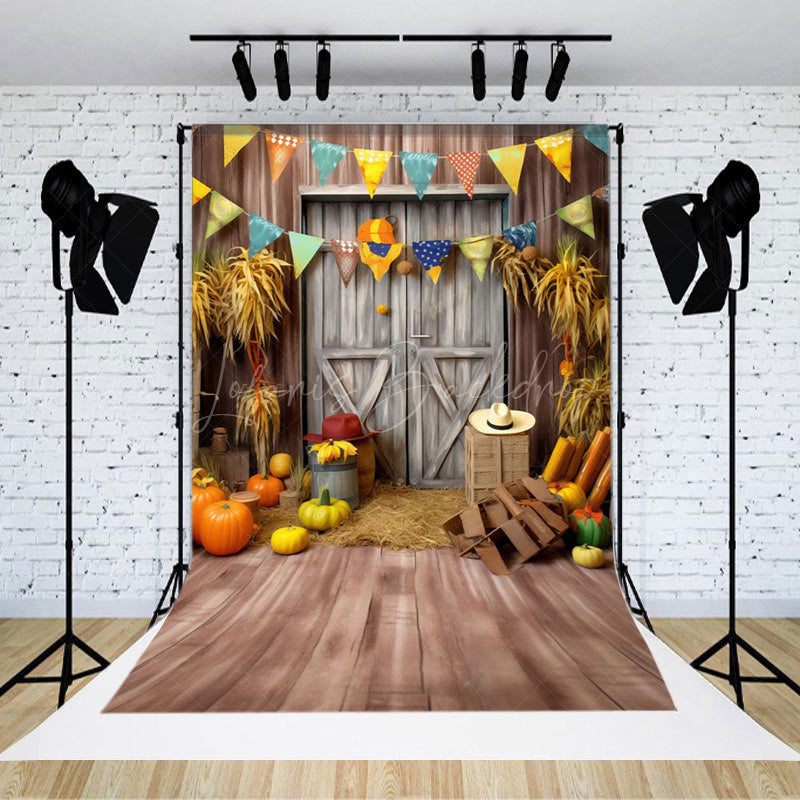 Lofaris Color Flag Wood Door Pumpkin Autumn Backdrop