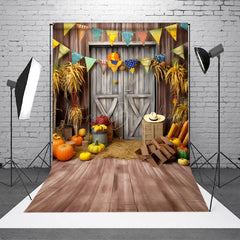 Lofaris Color Flag Wood Door Pumpkin Autumn Backdrop