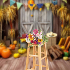 Lofaris Color Flag Wood Door Pumpkin Autumn Backdrop