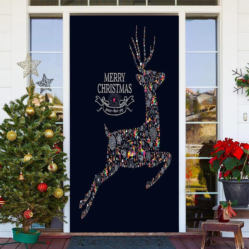 Lofaris Colored Elk Black Simple Merry Christmas Door Cover