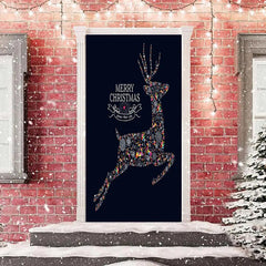 Lofaris Colored Elk Black Simple Merry Christmas Door Cover